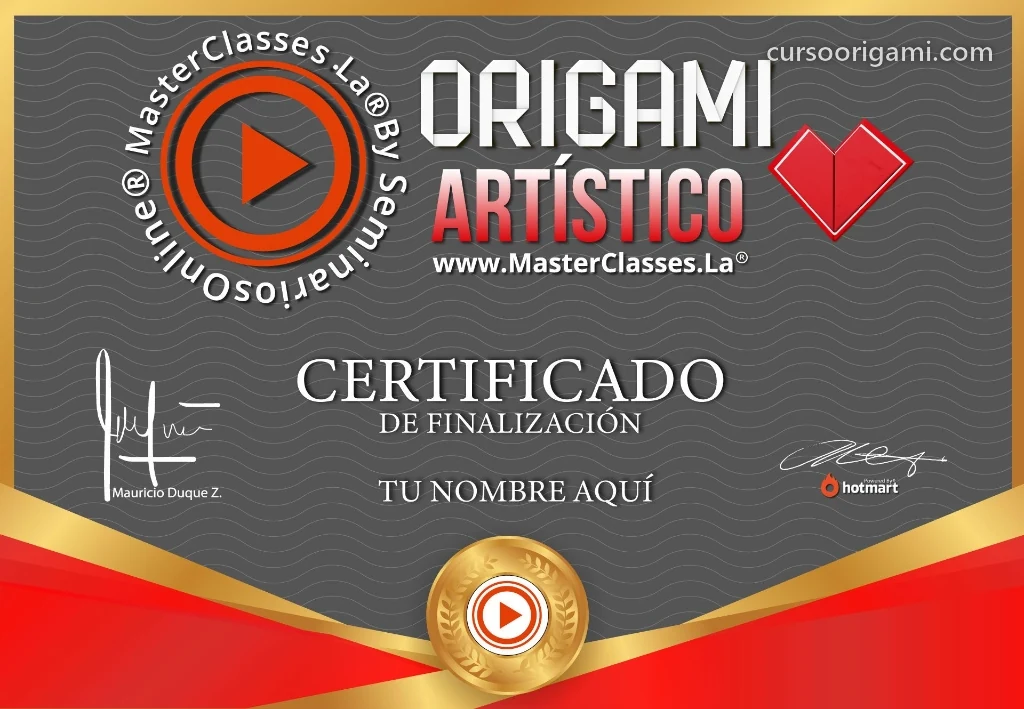Certificado de finalización del curso Origami Artístico